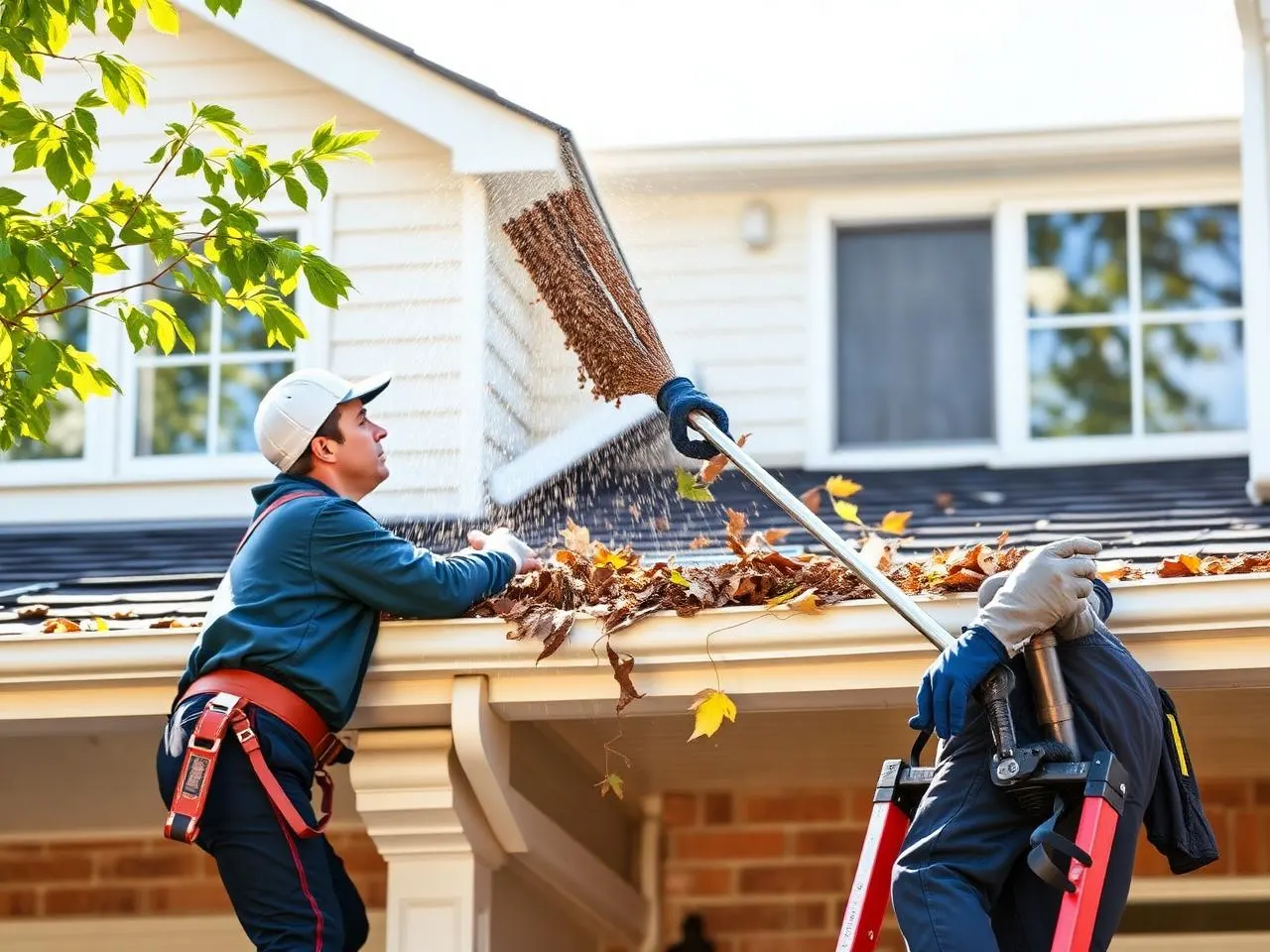 Gutter cleaning on a home in Vaughan, leaves cleared from the eavestrough